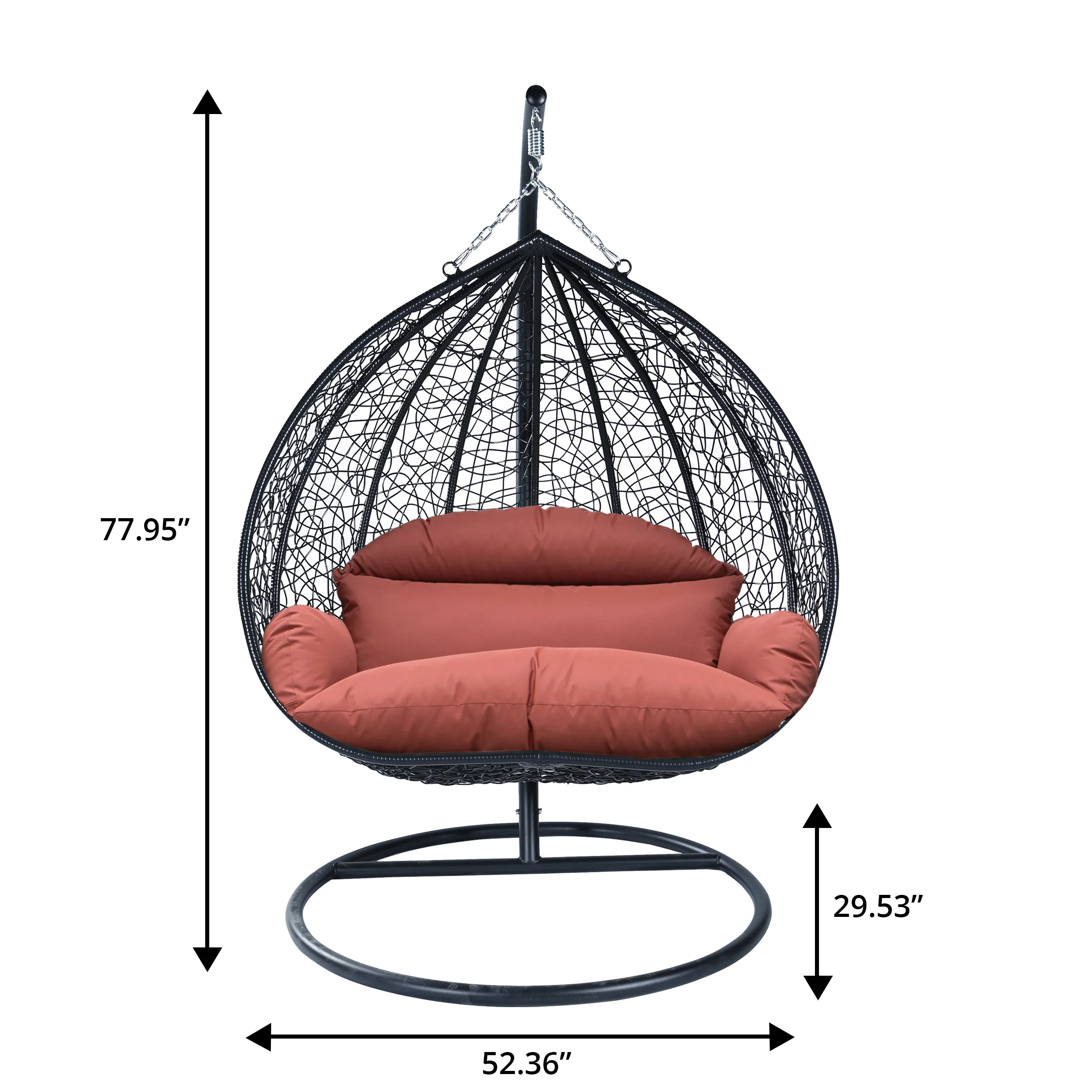 Recluse Collection Modern Outdoor Swing Chair Black Frame with ES57 Dark Orange Cushion