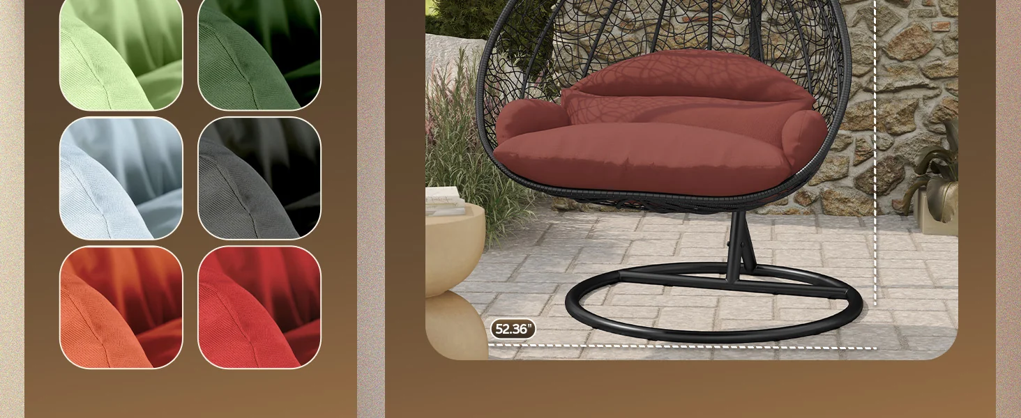 Recluse Collection Modern Outdoor Swing Chair Black Frame with ES57 Dark Orange Cushion