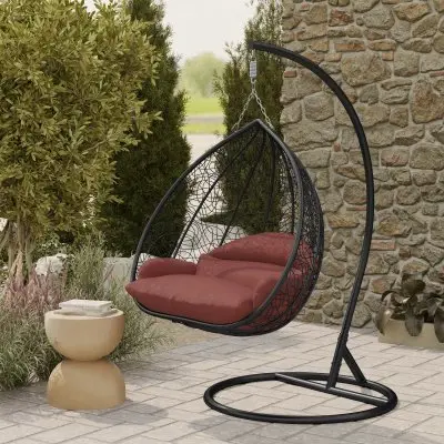 Recluse Collection Modern Outdoor Swing Chair Black Frame with ES57 Dark Orange Cushion