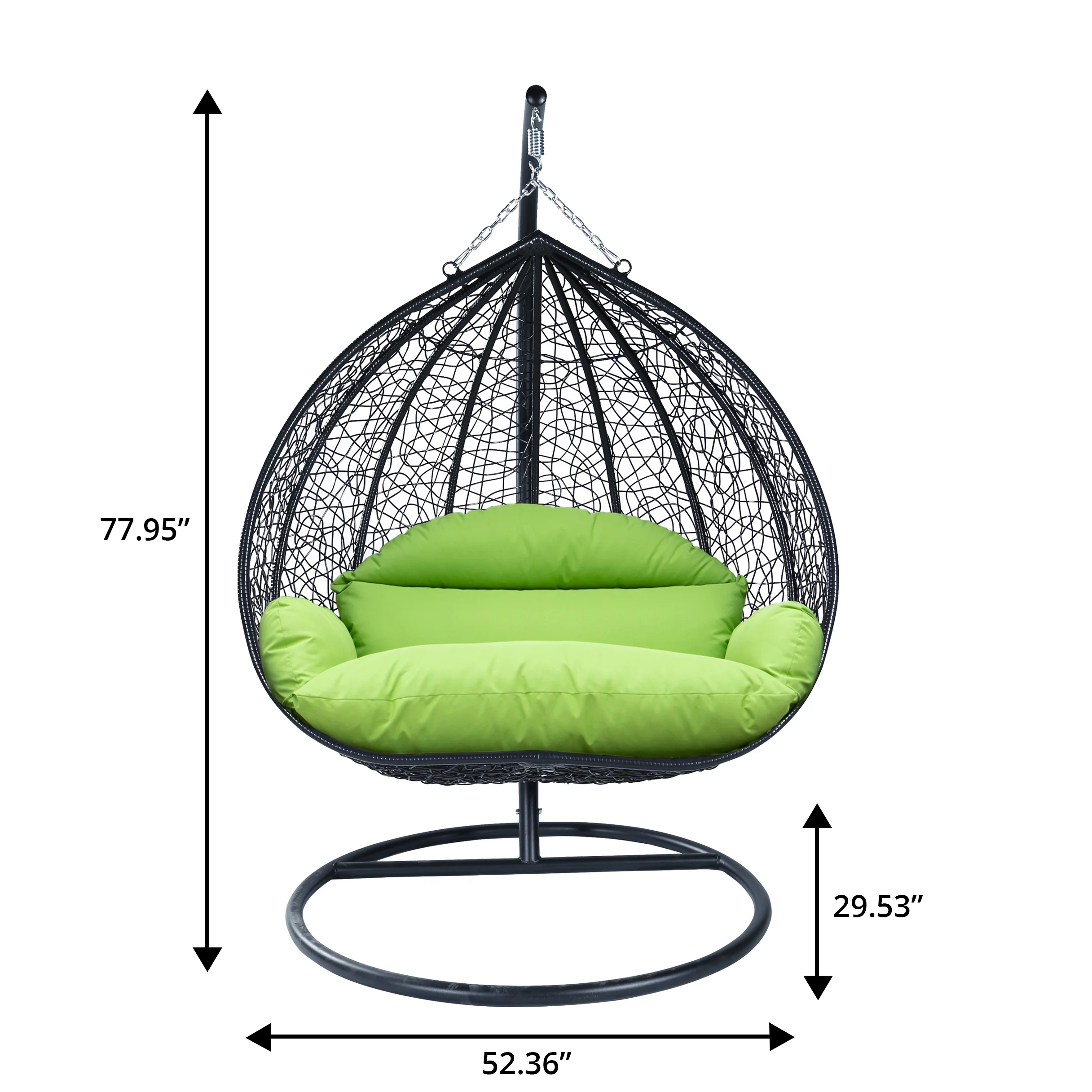 Recluse Collection Modern Outdoor Swing Chair Black Frame with ES57 Light Green Cushion