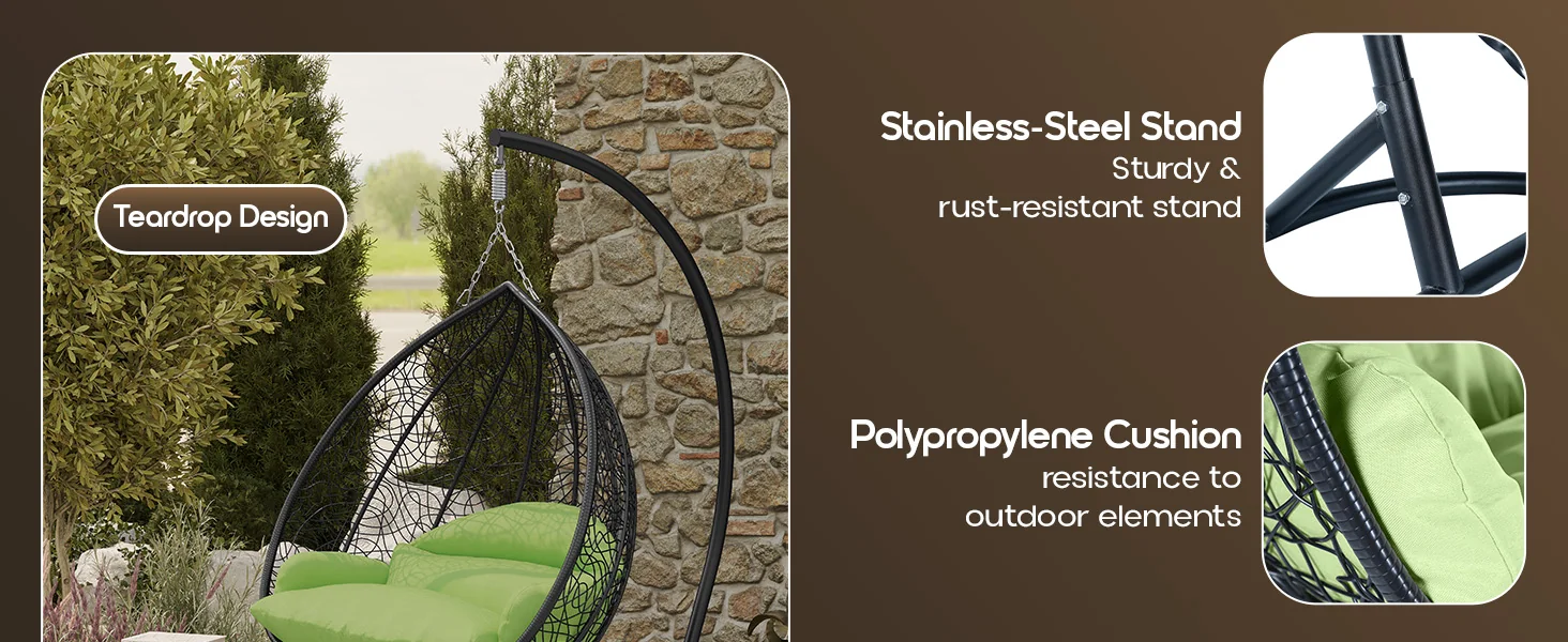 Recluse Collection Modern Outdoor Swing Chair Black Frame with ES57 Light Green Cushion