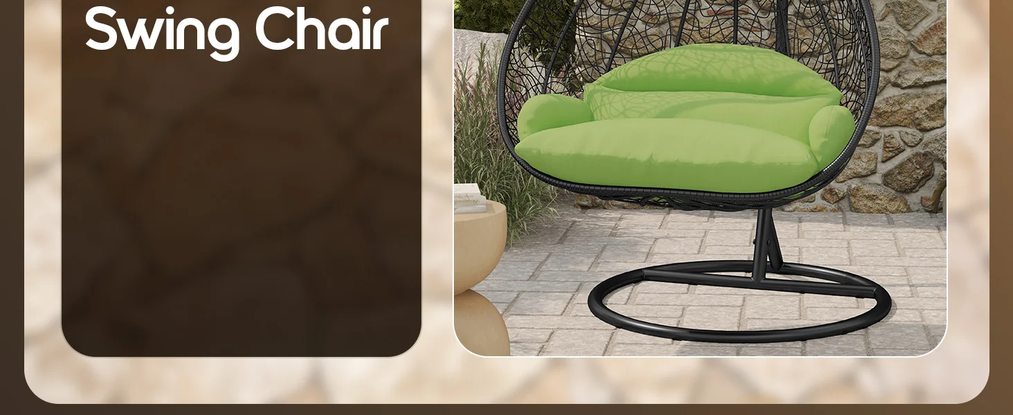 Recluse Collection Modern Outdoor Swing Chair Black Frame with ES57 Light Green Cushion