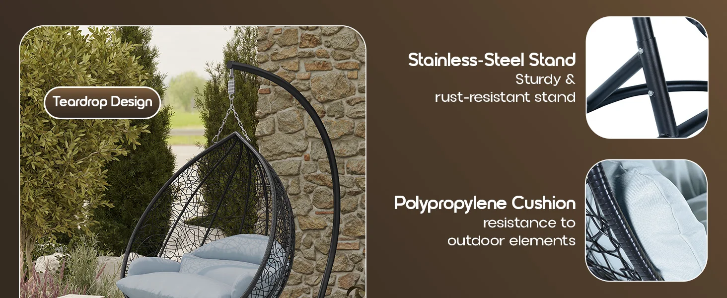 Recluse Collection Modern Outdoor Swing Chair Black Frame with ES57 Light Grey Cushion