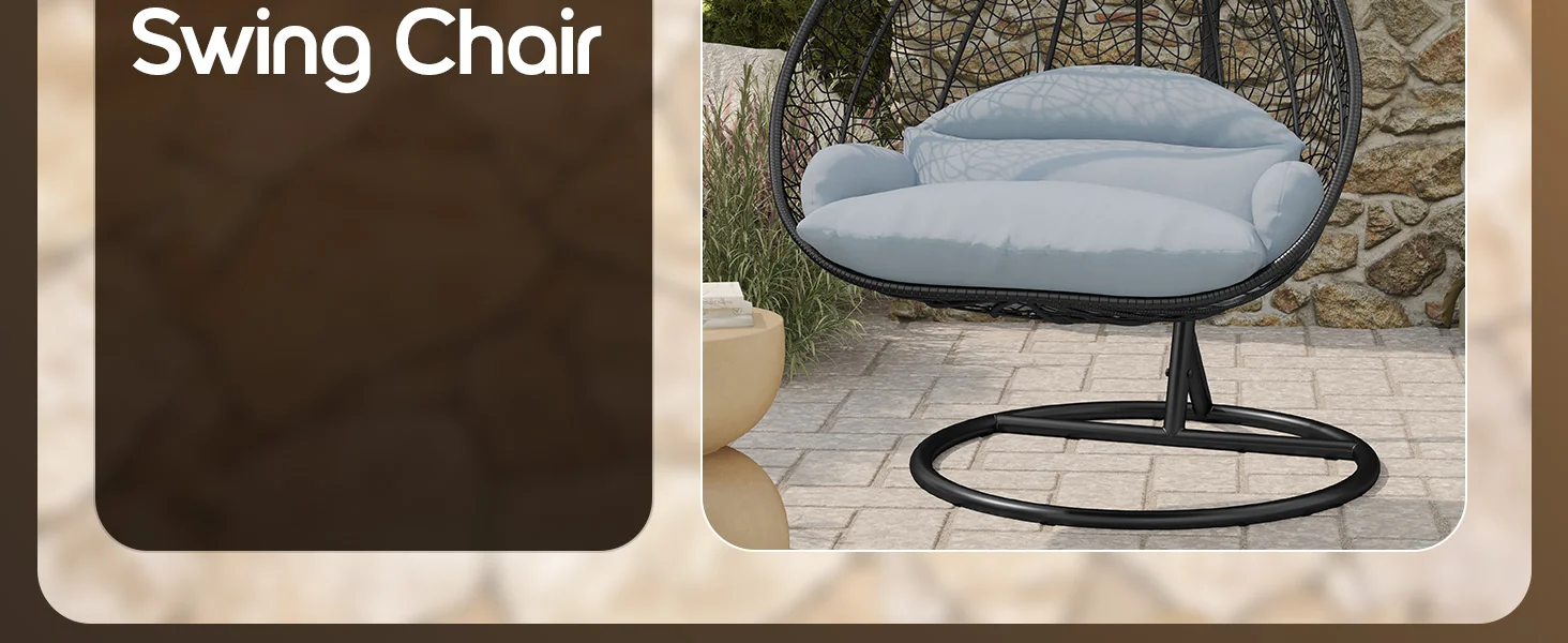 Recluse Collection Modern Outdoor Swing Chair Black Frame with ES57 Light Grey Cushion