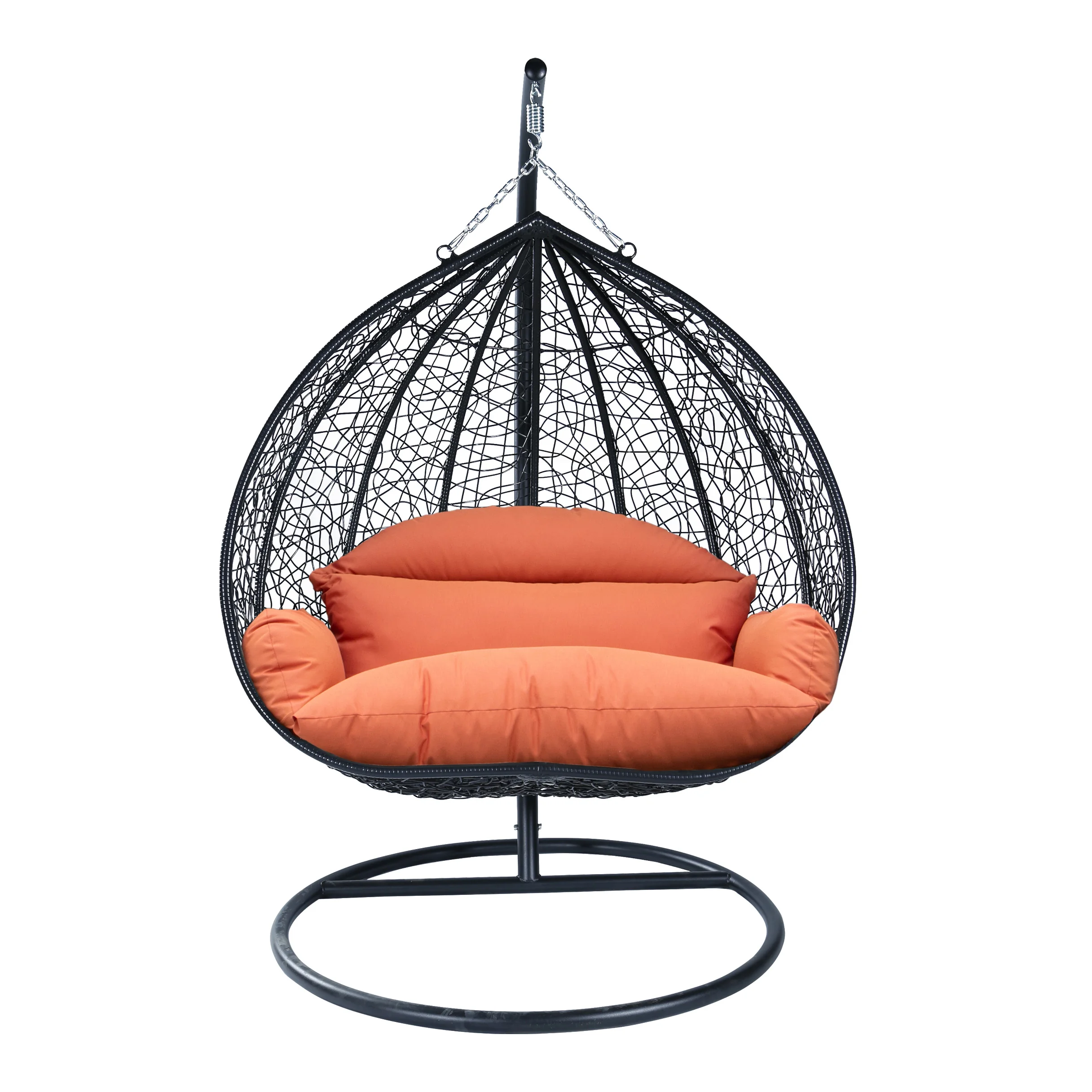 Recluse Collection Modern Outdoor Swing Chair Black Frame with ES57 Orange Cushion