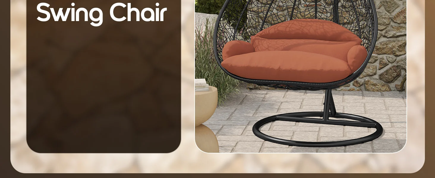 Recluse Collection Modern Outdoor Swing Chair Black Frame with ES57 Orange Cushion