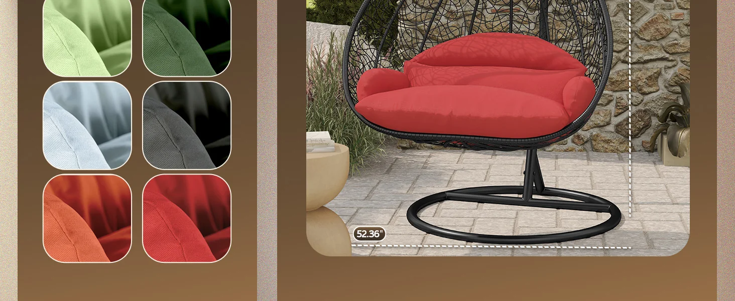 Recluse Collection Modern Outdoor Swing Chair Black Frame with ES57 Red Cushion