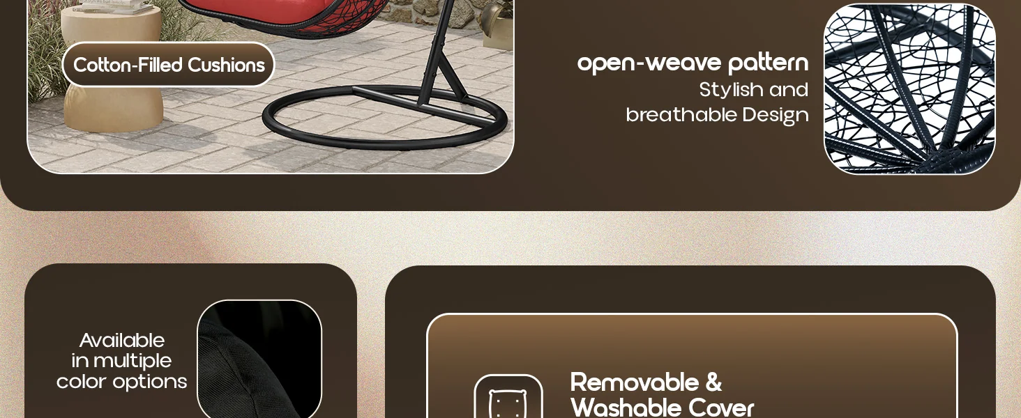 Recluse Collection Modern Outdoor Swing Chair Black Frame with ES57 Red Cushion