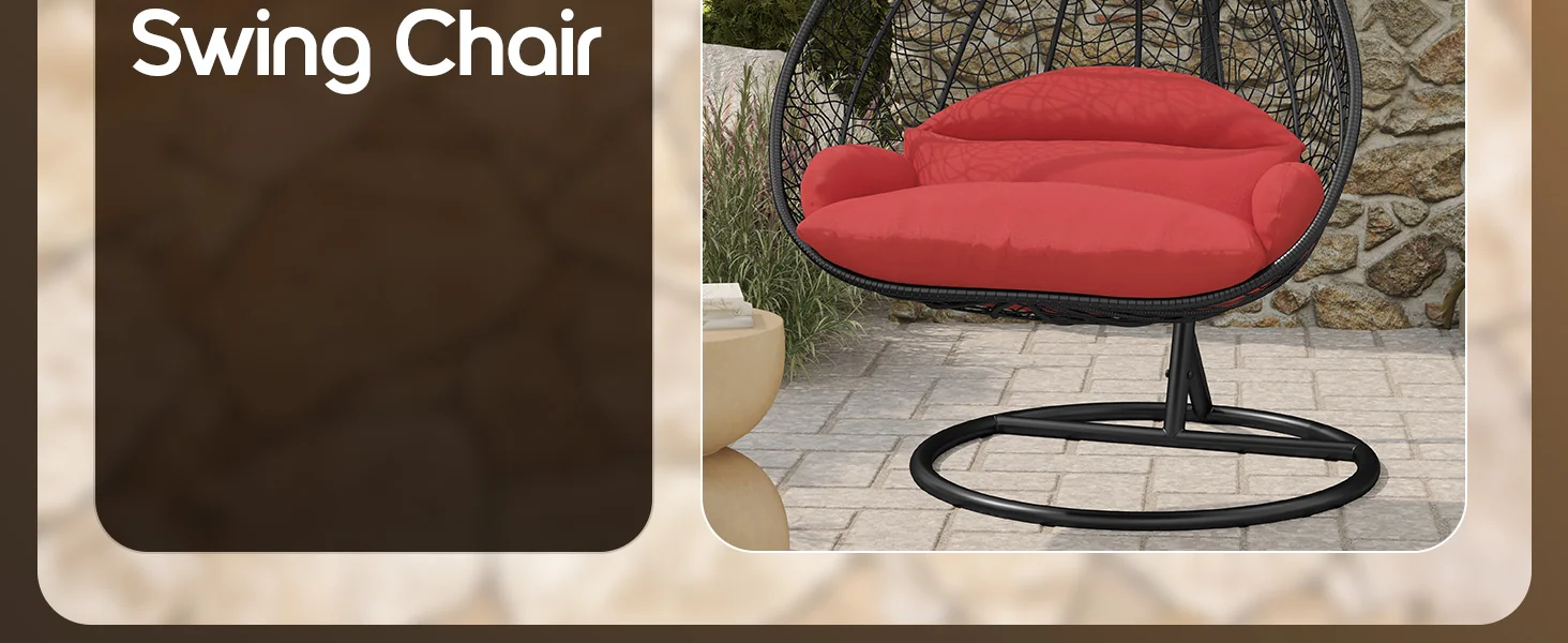 Recluse Collection Modern Outdoor Swing Chair Black Frame with ES57 Red Cushion