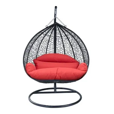 Recluse Collection Modern Outdoor Swing Chair Black Frame with ES57 Red Cushion