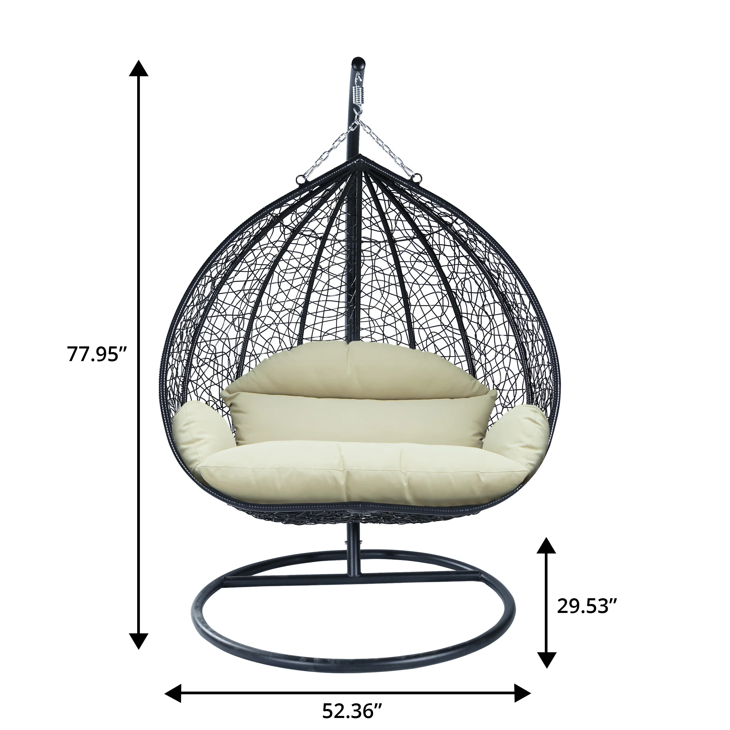 Recluse Collection Modern Outdoor Swing Chair Black Frame with ES57 Taupe Cushion