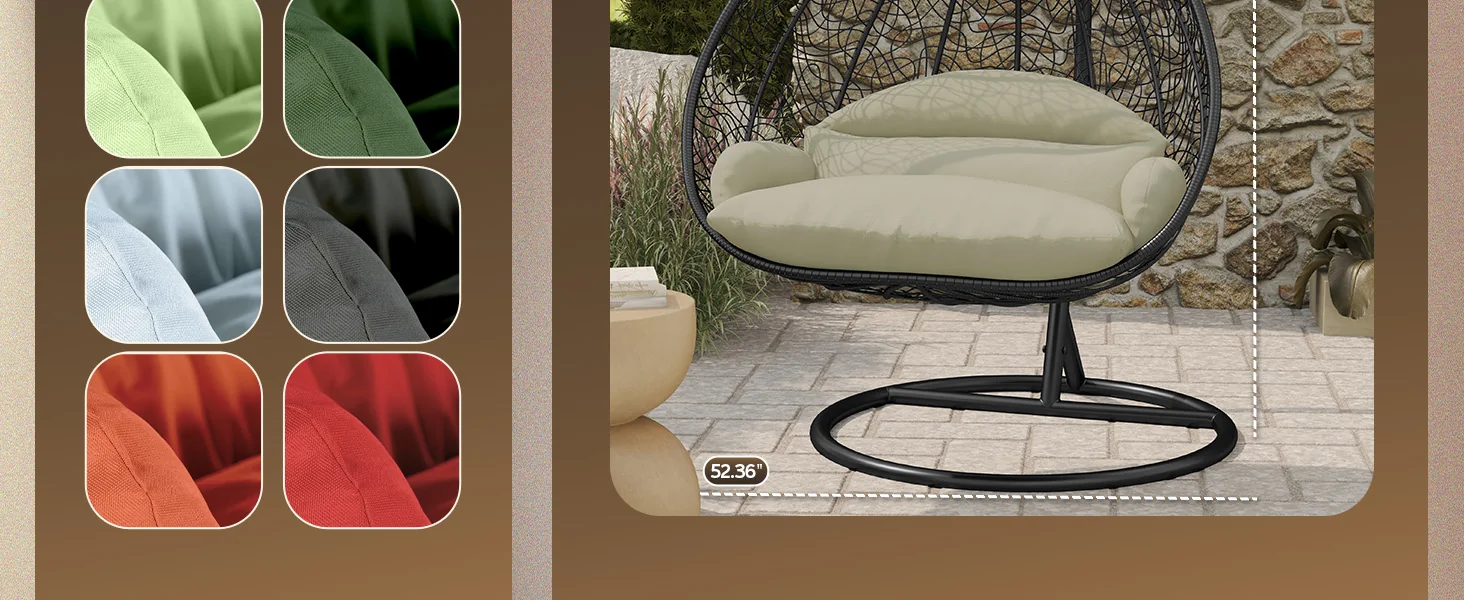 Recluse Collection Modern Outdoor Swing Chair Black Frame with ES57 Taupe Cushion