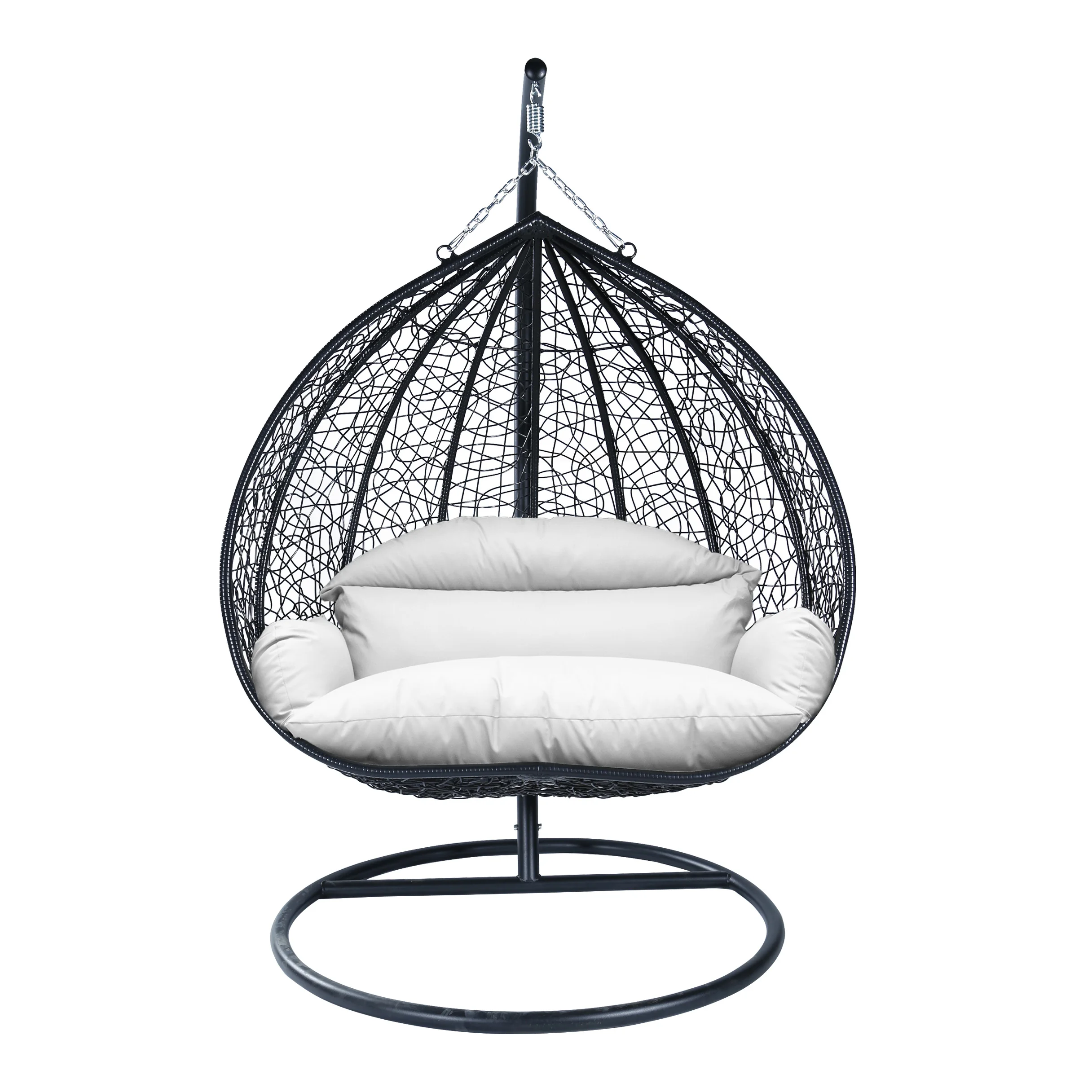 Recluse Collection Modern Outdoor Swing Chair Black Frame with ES57 White Cushion