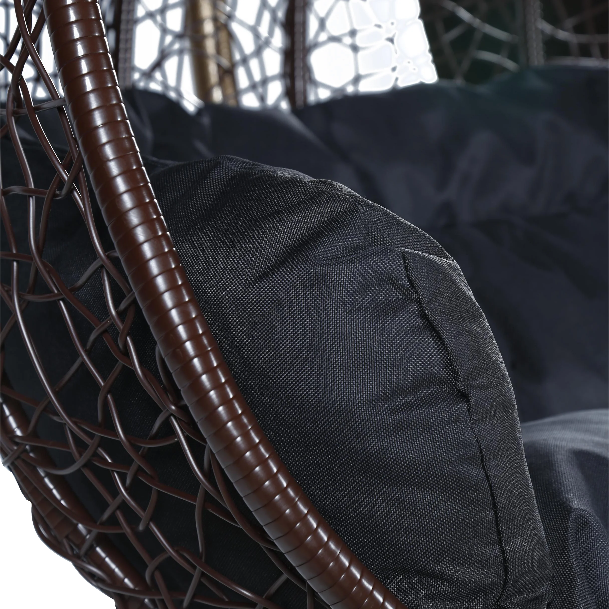 Recluse Collection Modern Outdoor Swing Chair Brown Frame with Black Cushions