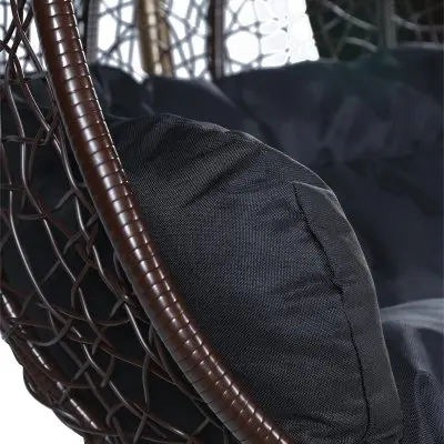 Recluse Collection Modern Outdoor Swing Chair Brown Frame with Black Cushions