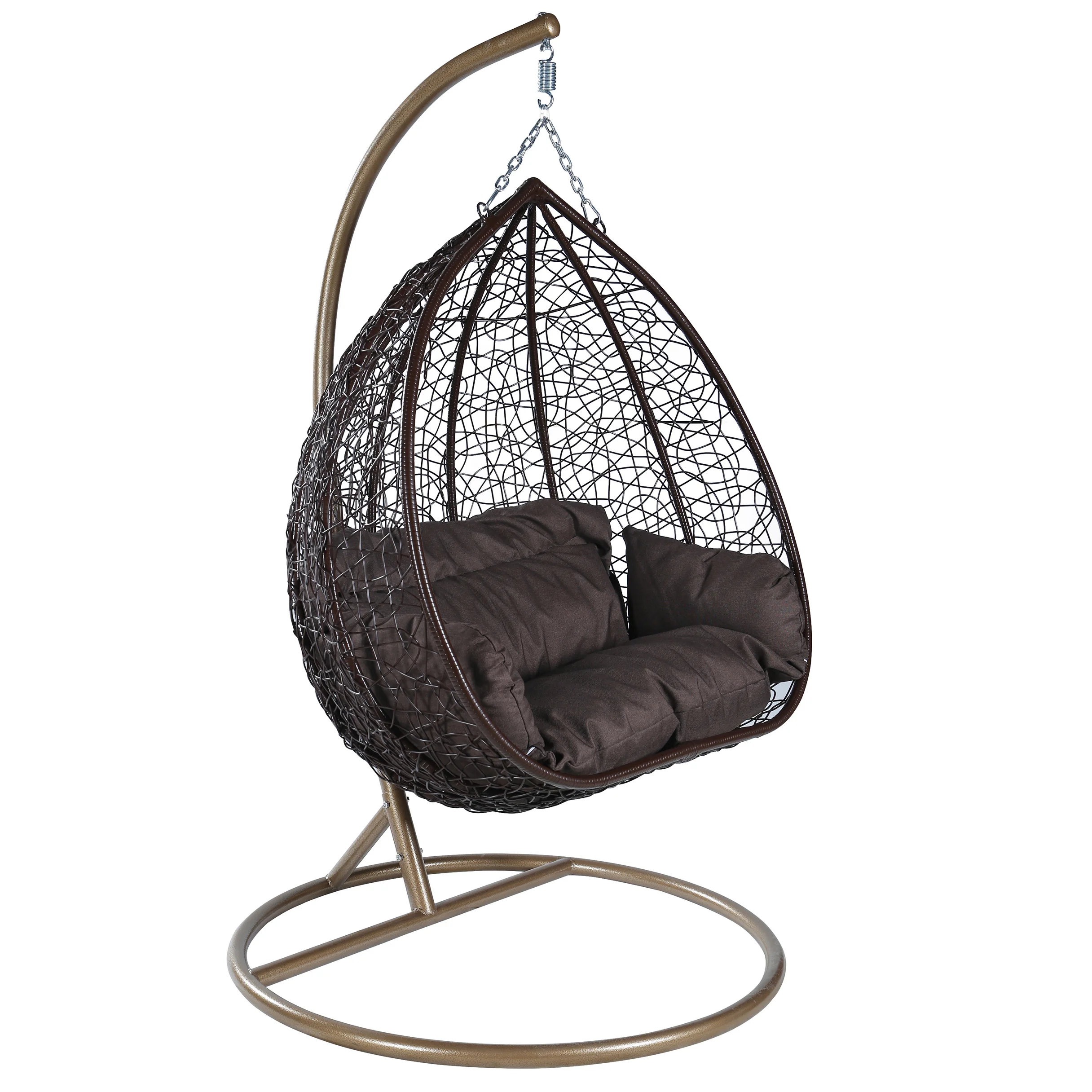 Recluse Collection Modern Outdoor Swing Chair Brown Frame with Brown Cushions
