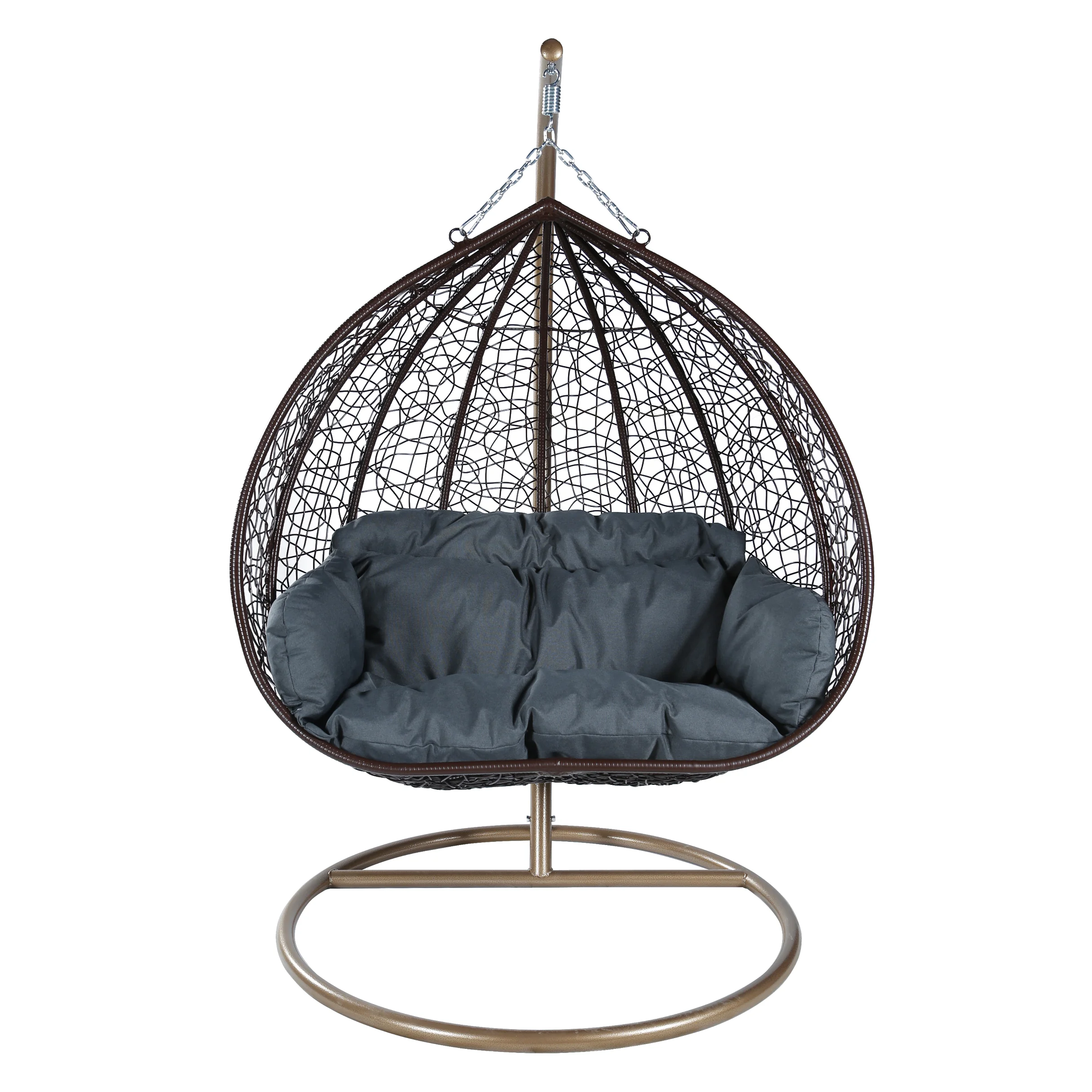 Recluse Collection Modern Outdoor Swing Chair Brown Frame with Dark Grey Cushions