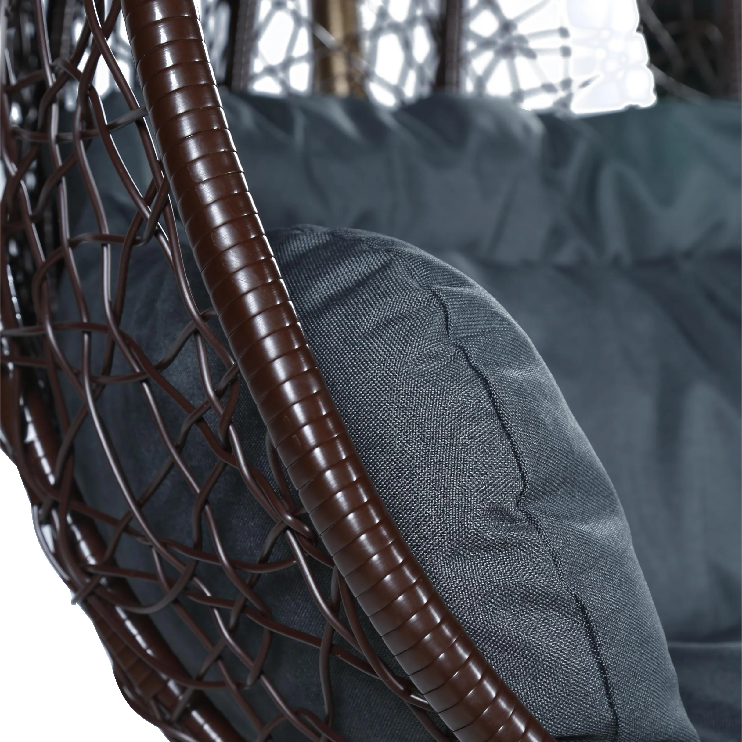 Recluse Collection Modern Outdoor Swing Chair Brown Frame with Dark Grey Cushions