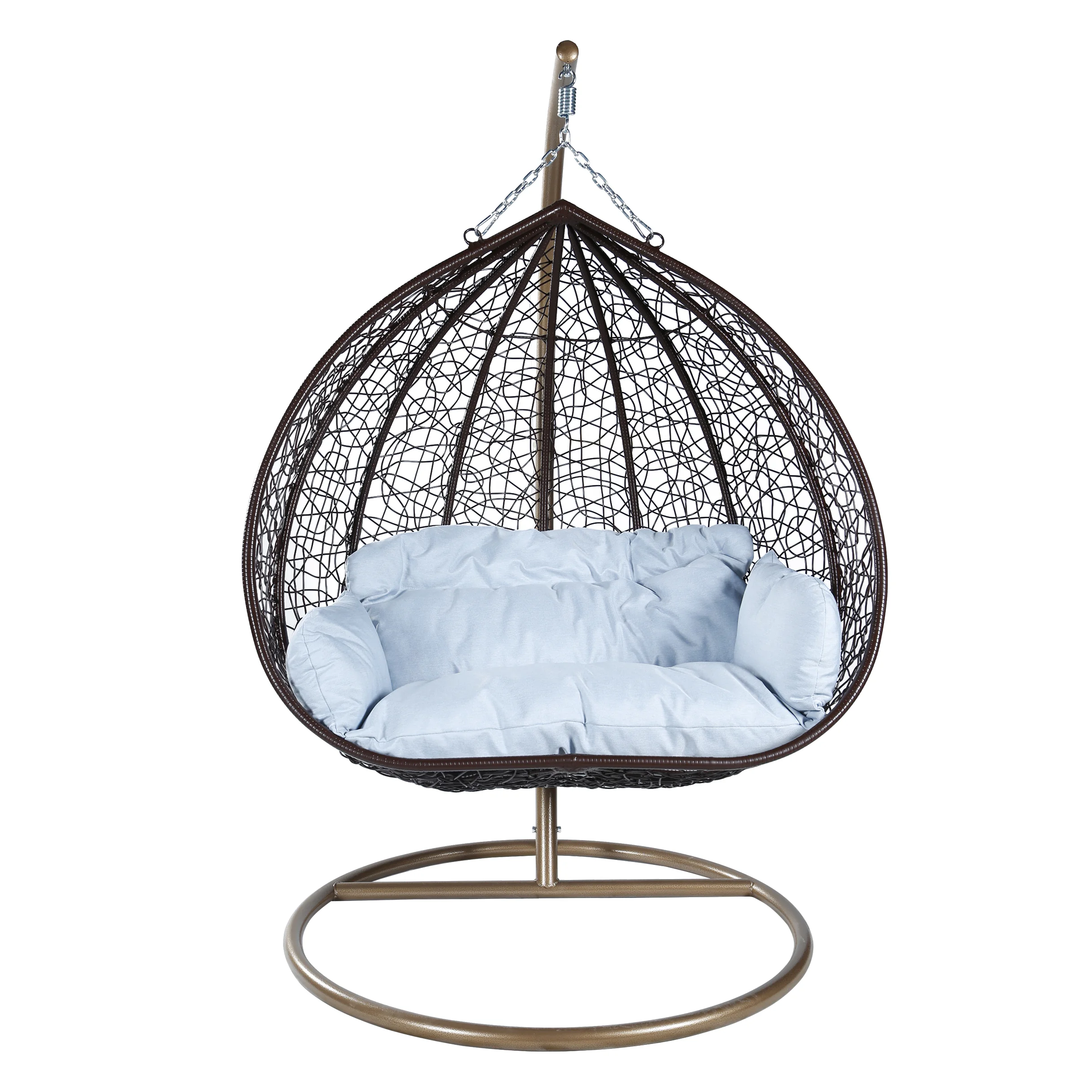 Recluse Collection Modern Outdoor Swing Chair Brown Frame with Light Grey Cushions