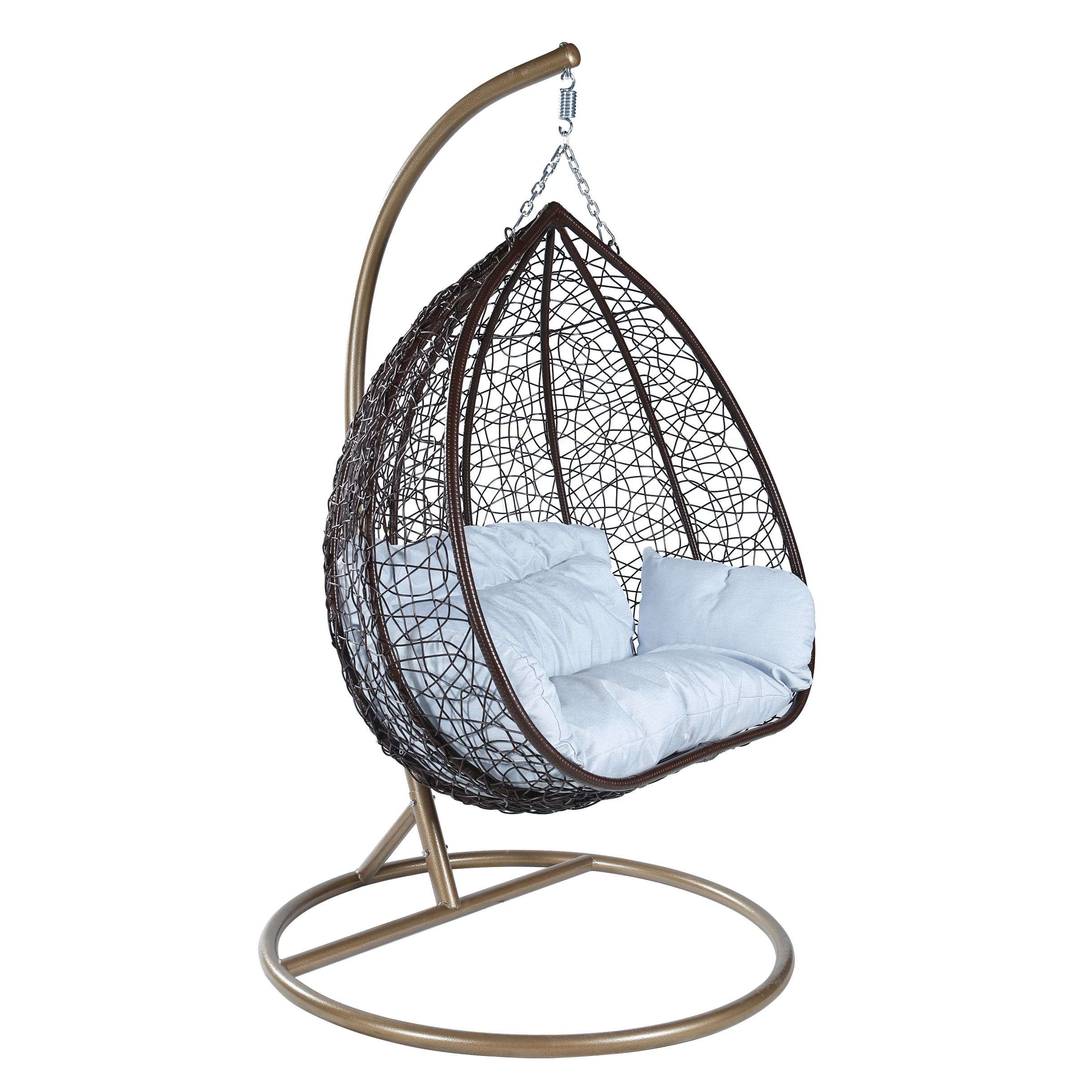 Recluse Collection Modern Outdoor Swing Chair Brown Frame with Light Grey Cushions