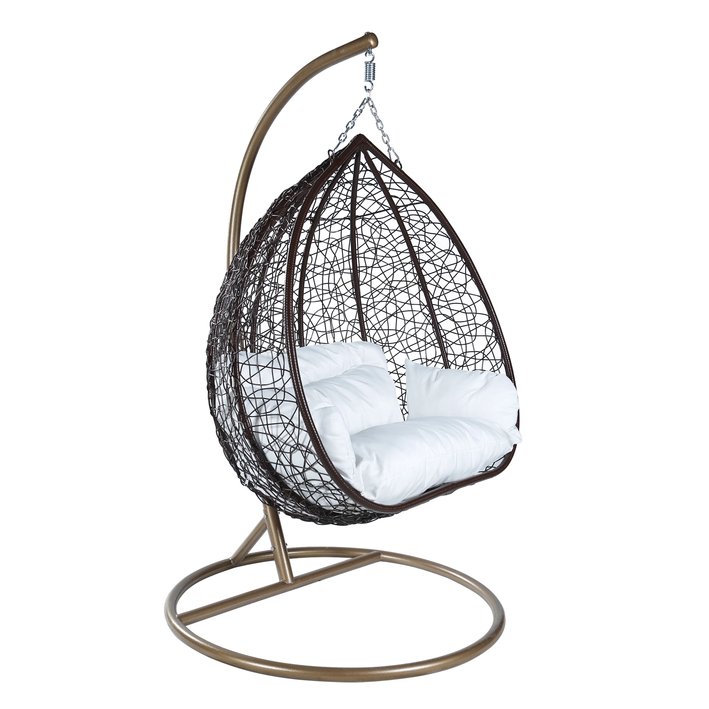 Recluse Collection Modern Outdoor Swing Chair Brown Frame with White Cushions