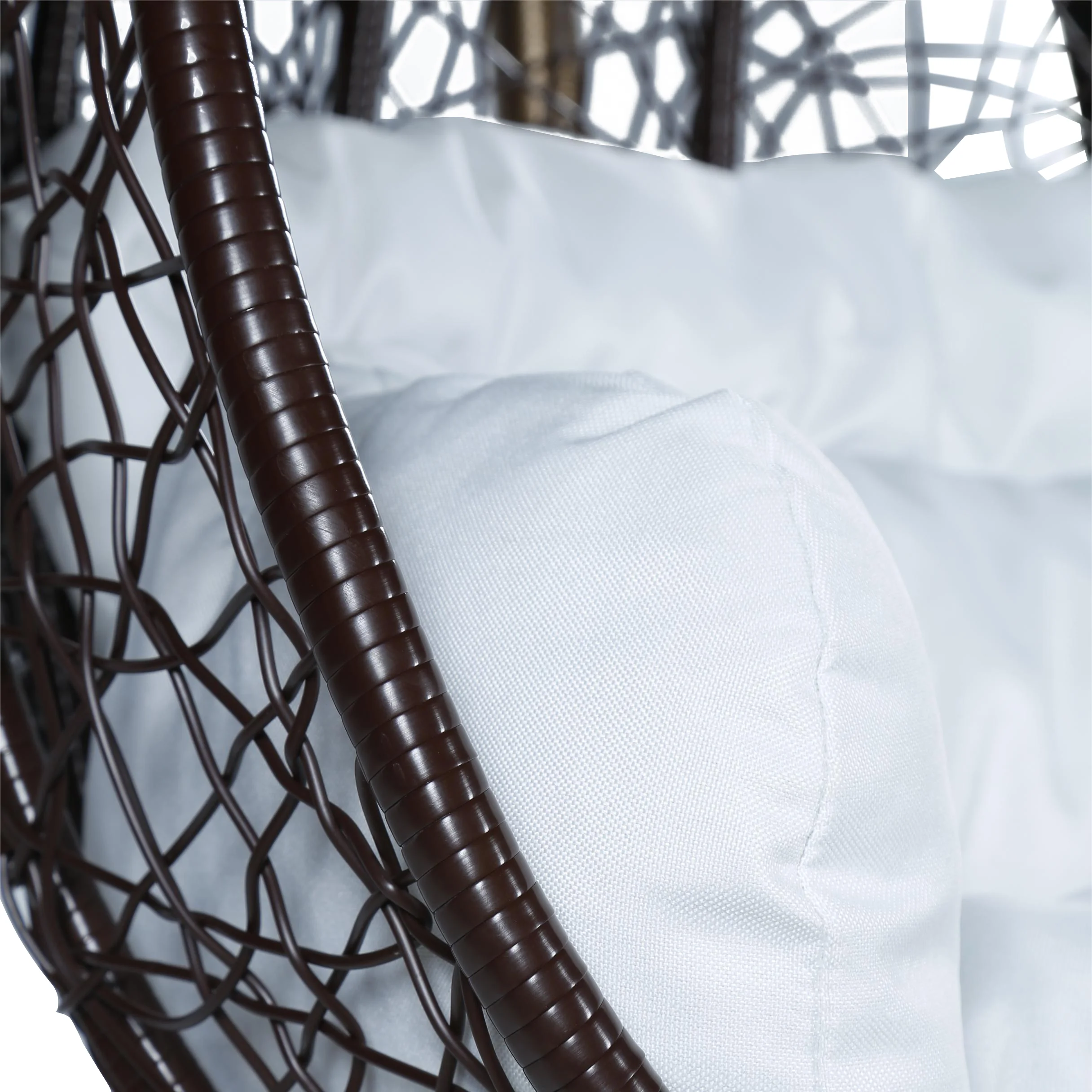 Recluse Collection Modern Outdoor Swing Chair Brown Frame with White Cushions