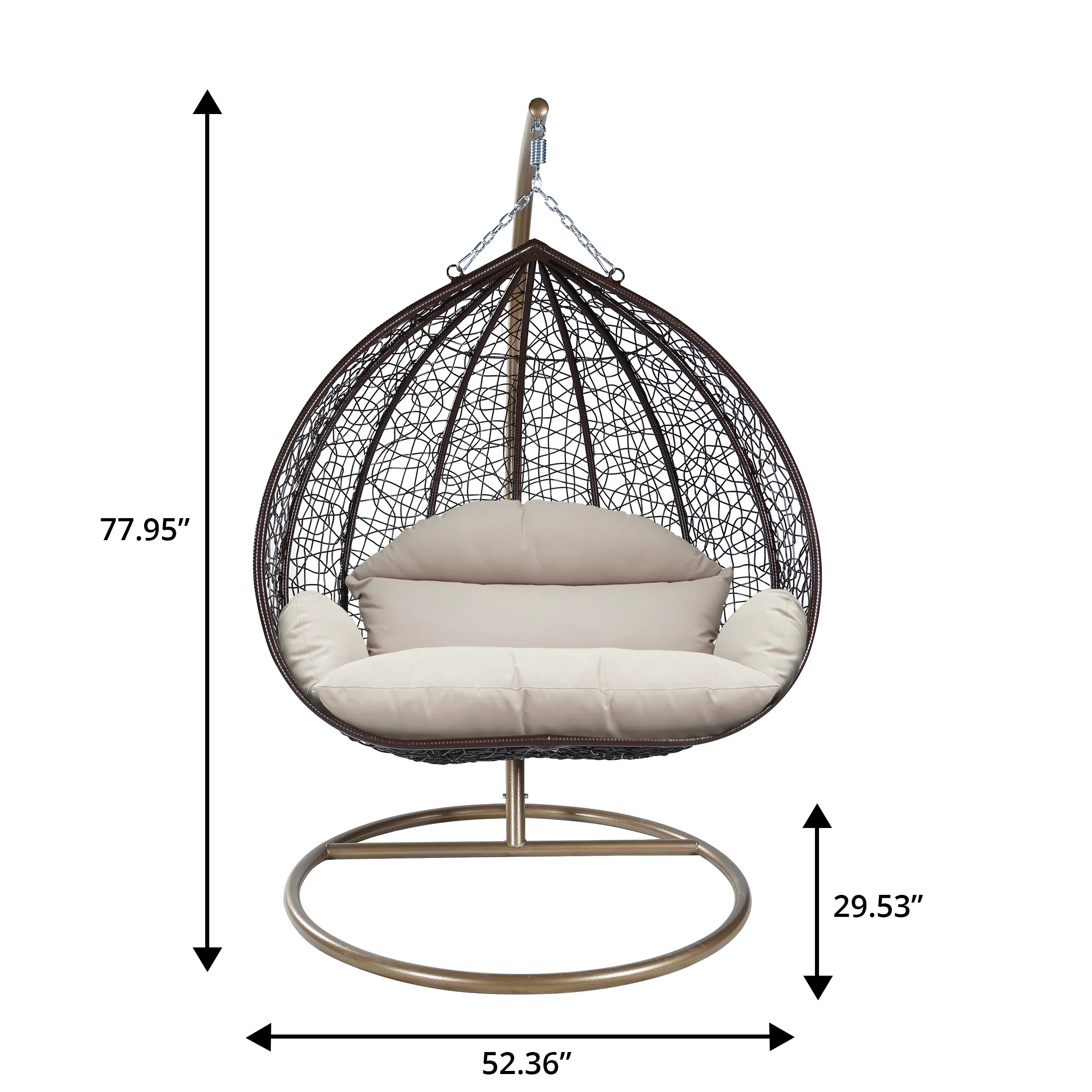 Recluse Collection Modern Outdoor Swing Chair Brown Frame with ES57 Beige Cushion