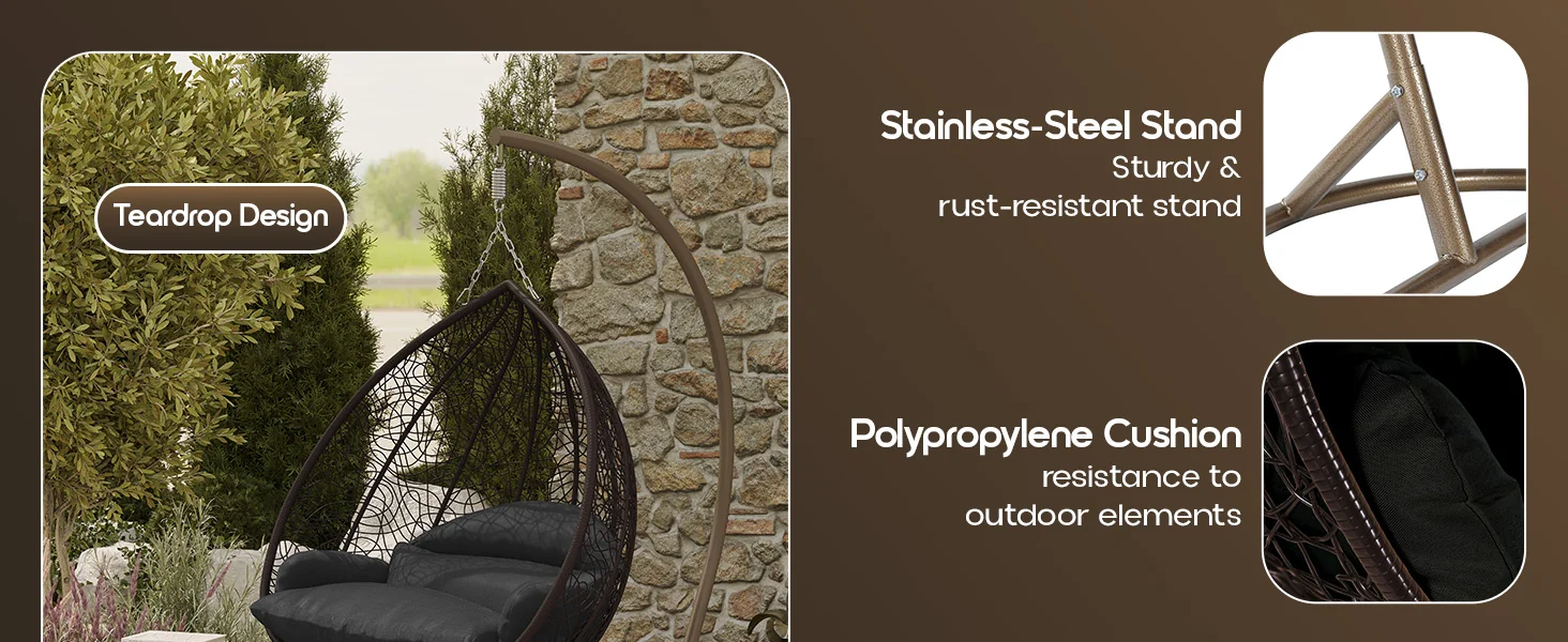 Recluse Collection Modern Outdoor Swing Chair Brown Frame with ES57 Black Cushion