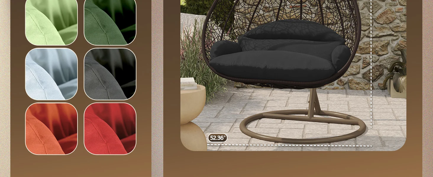 Recluse Collection Modern Outdoor Swing Chair Brown Frame with ES57 Black Cushion