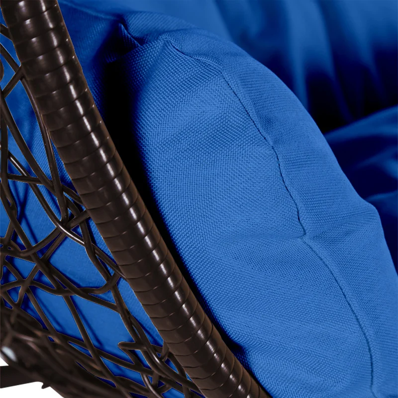 Recluse Collection Modern Outdoor Swing Chair Brown Frame with ES57 Blue Cushion