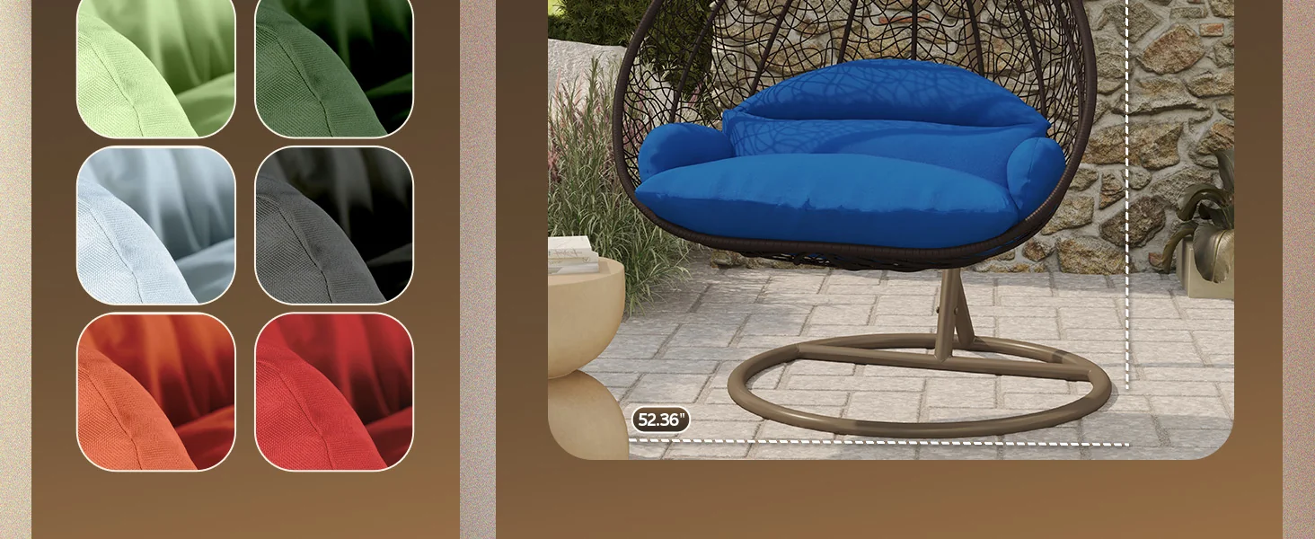 Recluse Collection Modern Outdoor Swing Chair Brown Frame with ES57 Blue Cushion