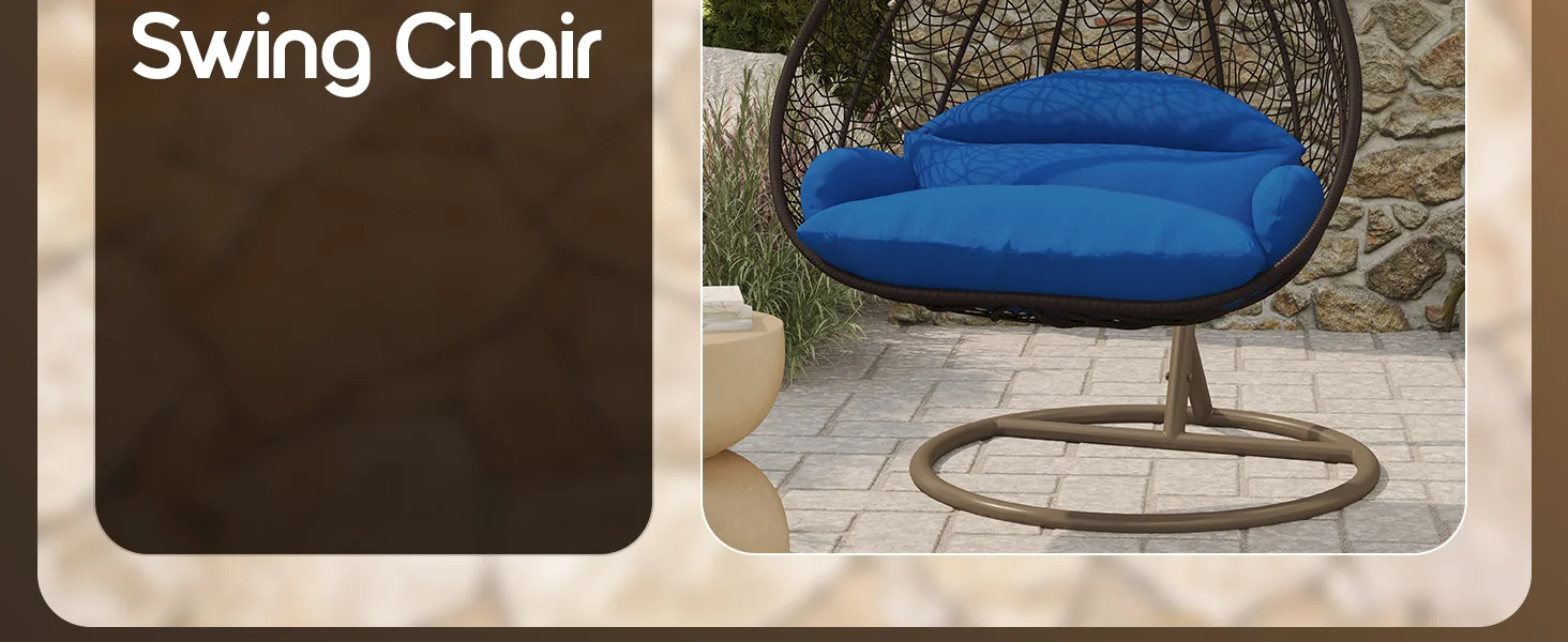Recluse Collection Modern Outdoor Swing Chair Brown Frame with ES57 Blue Cushion