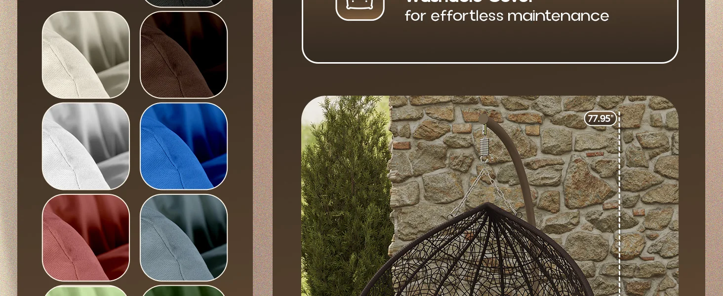 Recluse Collection Modern Outdoor Swing Chair Brown Frame with ES57 Charcoal Blue Cushion