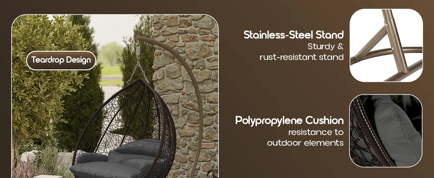 Recluse Collection Modern Outdoor Swing Chair Brown Frame with ES57 Dark Grey Cushion