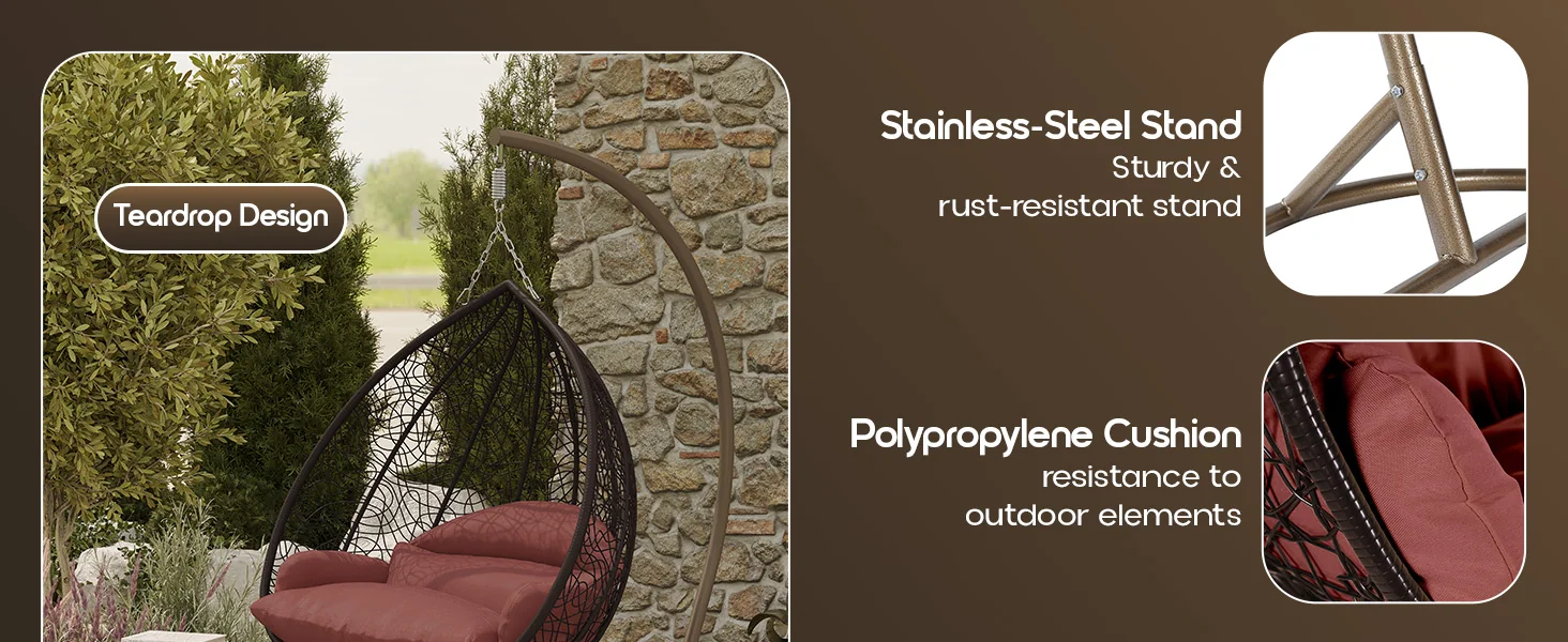 Recluse Collection Modern Outdoor Swing Chair Brown Frame with ES57 Dark Orange Cushion