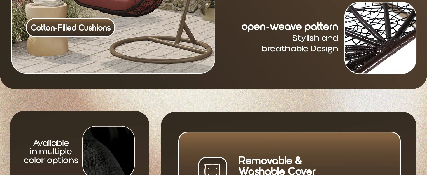 Recluse Collection Modern Outdoor Swing Chair Brown Frame with ES57 Dark Orange Cushion