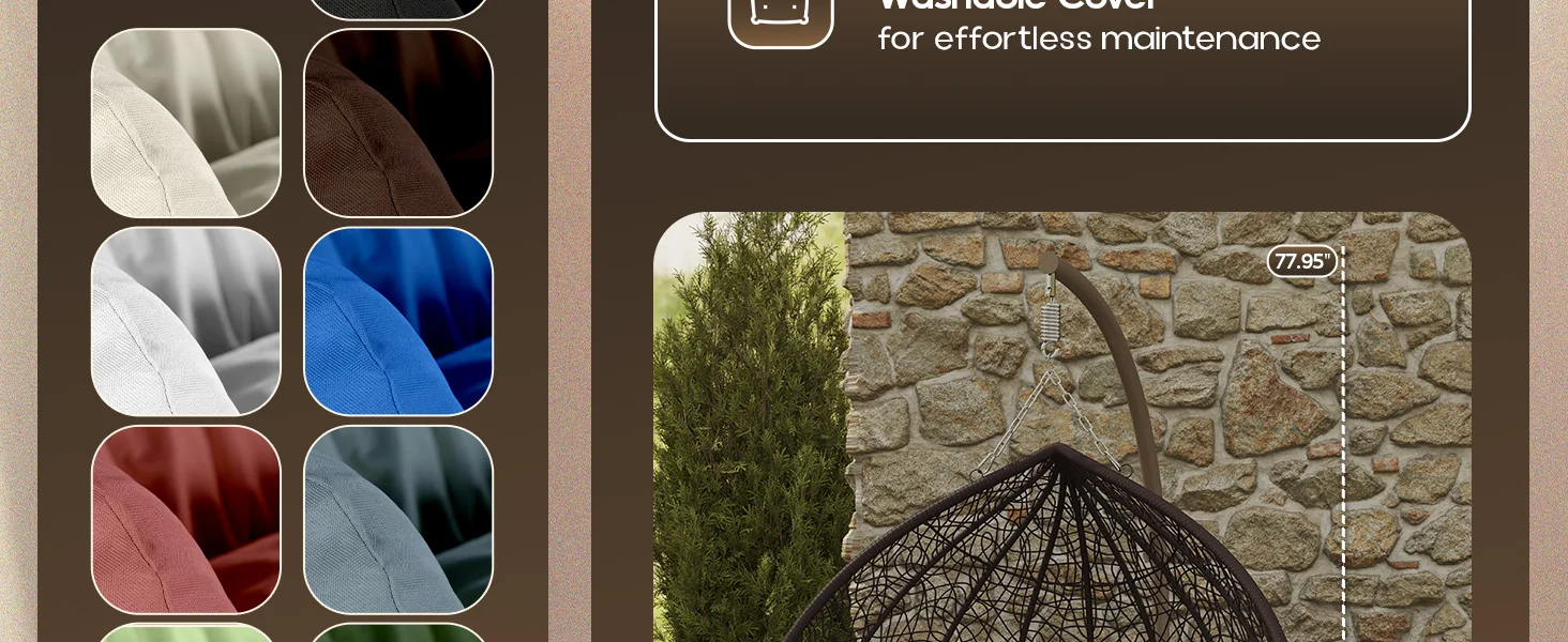 Recluse Collection Modern Outdoor Swing Chair Brown Frame with ES57 Dark Orange Cushion