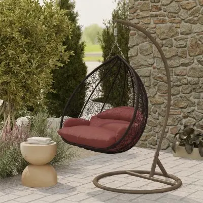 Recluse Collection Modern Outdoor Swing Chair Brown Frame with ES57 Dark Orange Cushion