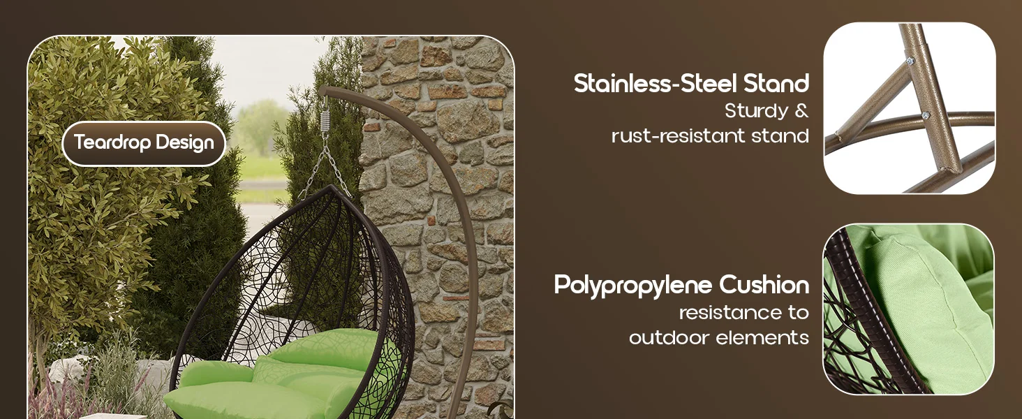 Recluse Collection Modern Outdoor Swing Chair Brown Frame with ES57 Light Green Cushion