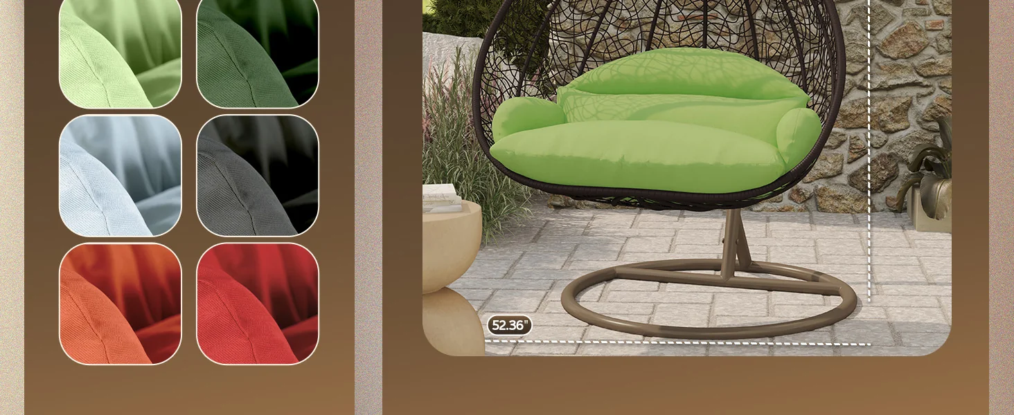 Recluse Collection Modern Outdoor Swing Chair Brown Frame with ES57 Light Green Cushion