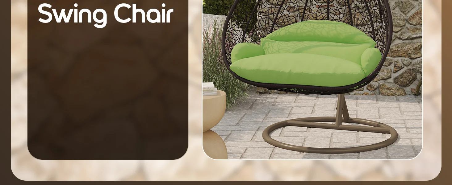 Recluse Collection Modern Outdoor Swing Chair Brown Frame with ES57 Light Green Cushion