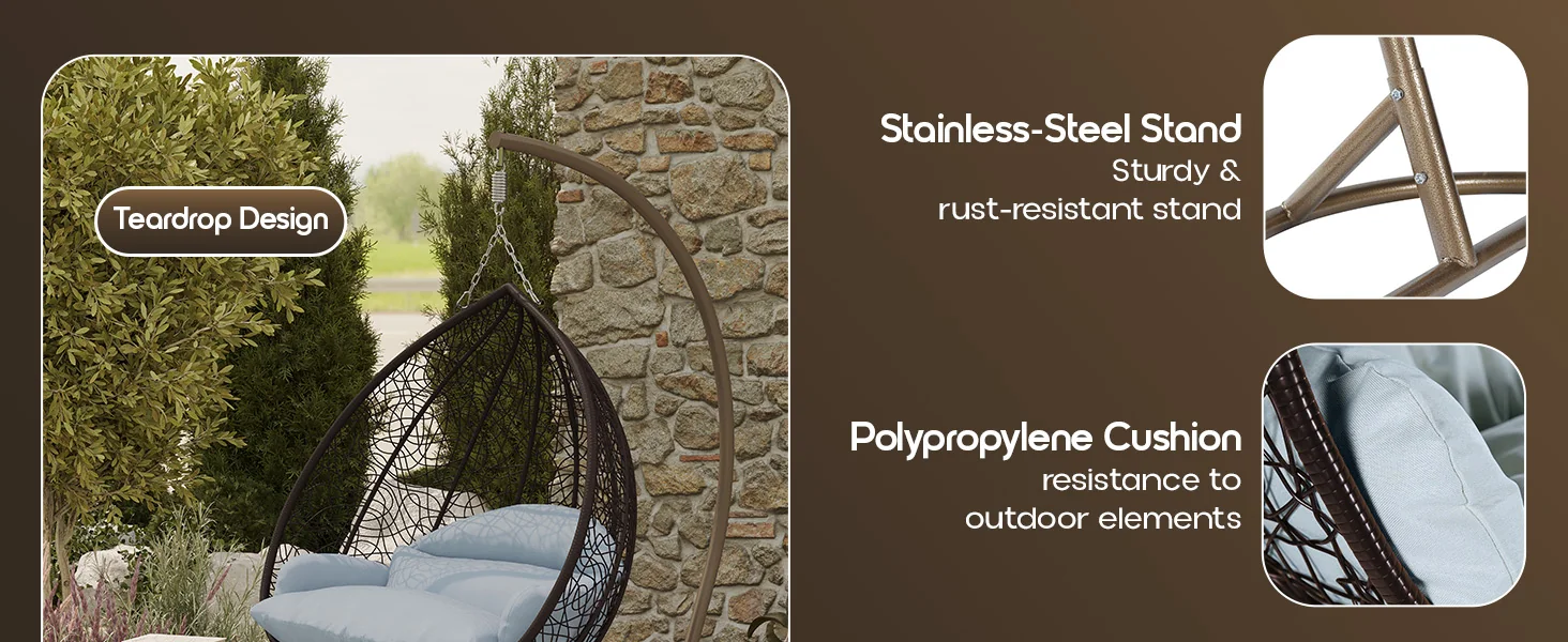 Recluse Collection Modern Outdoor Swing Chair Brown Frame with ES57 Light Grey Cushion