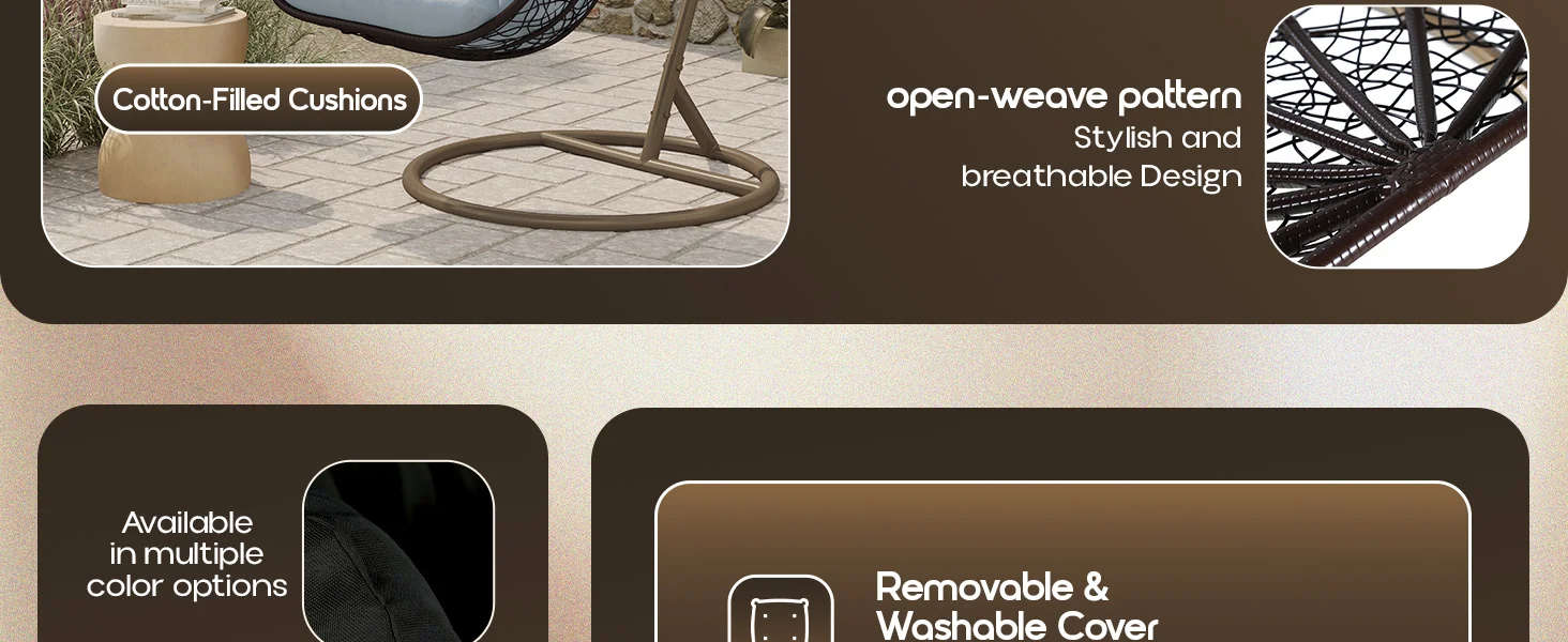 Recluse Collection Modern Outdoor Swing Chair Brown Frame with ES57 Light Grey Cushion