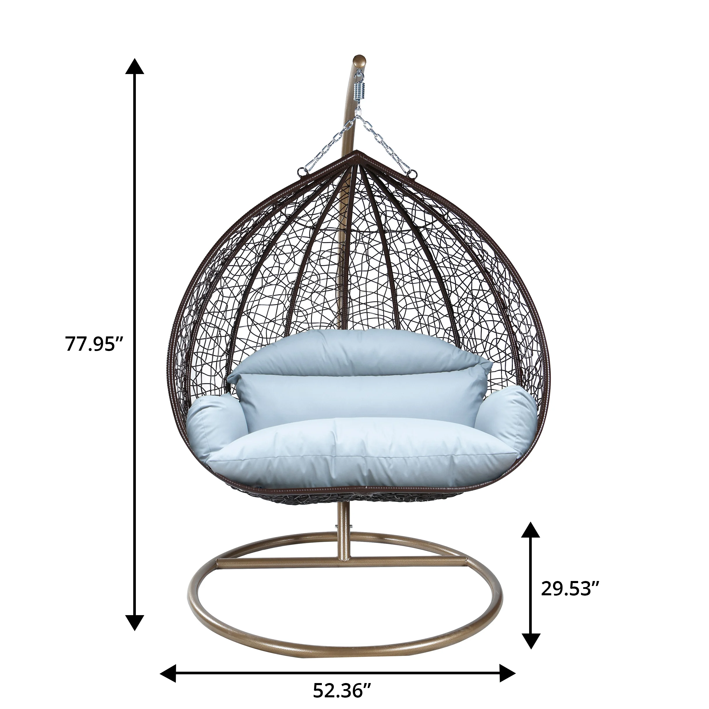 Recluse Collection Modern Outdoor Swing Chair Brown Frame with ES57 Light Grey Cushion