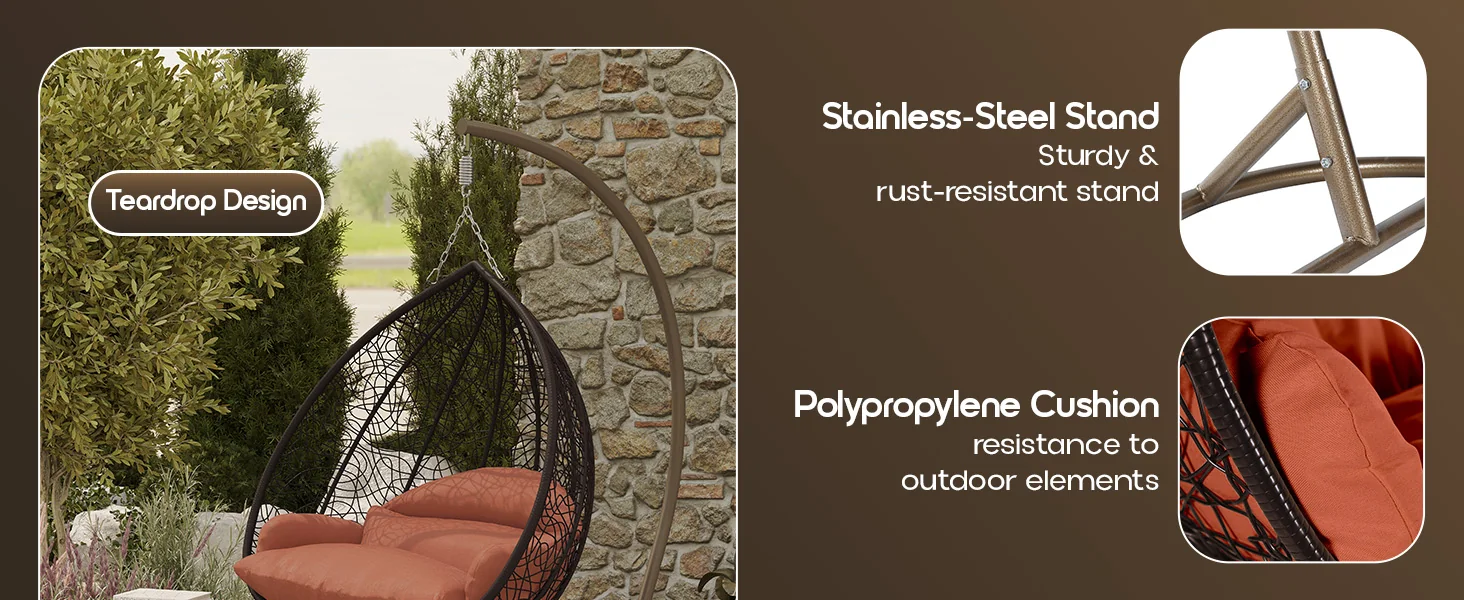 Recluse Collection Modern Outdoor Swing Chair Brown Frame with ES57 Orange Cushion