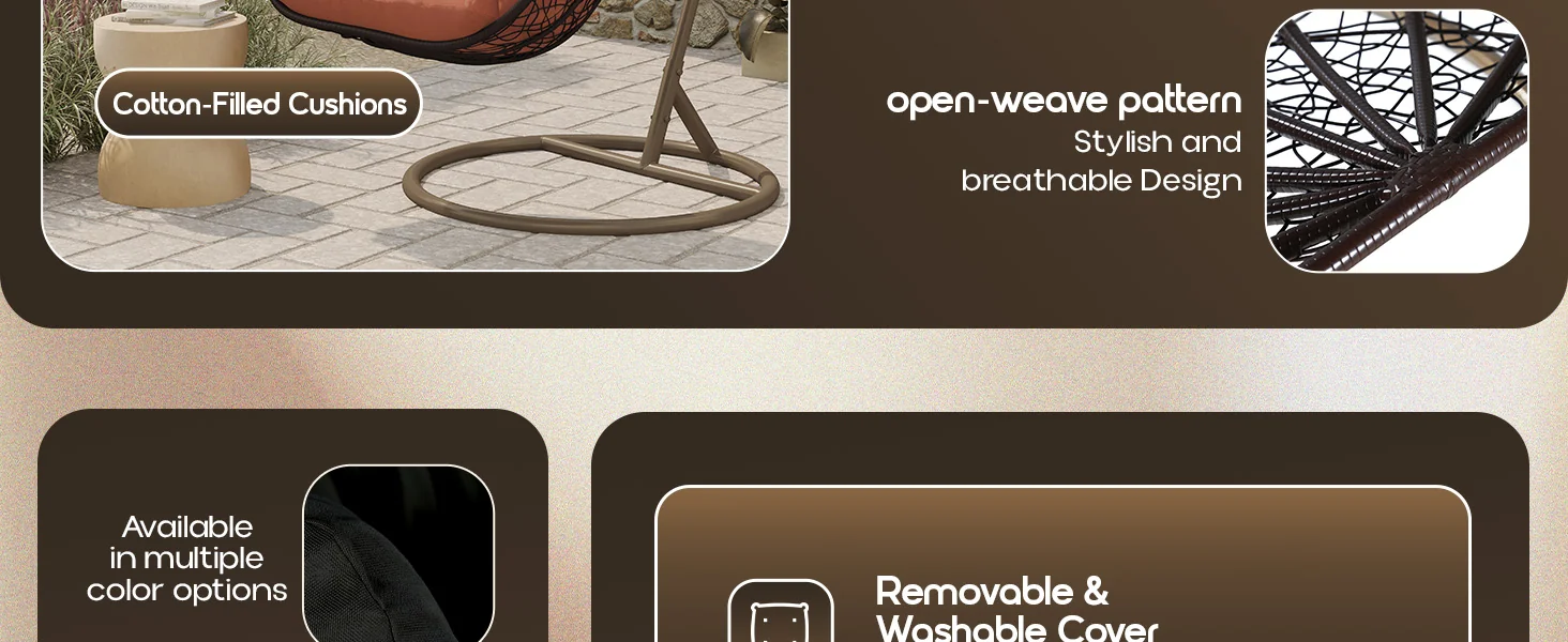 Recluse Collection Modern Outdoor Swing Chair Brown Frame with ES57 Orange Cushion