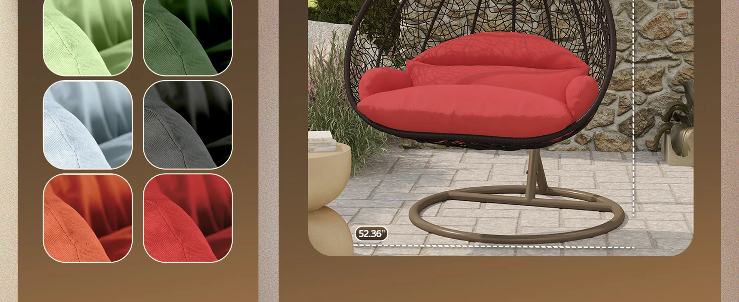 Recluse Collection Modern Outdoor Swing Chair Brown Frame with ES57 Red Cushion