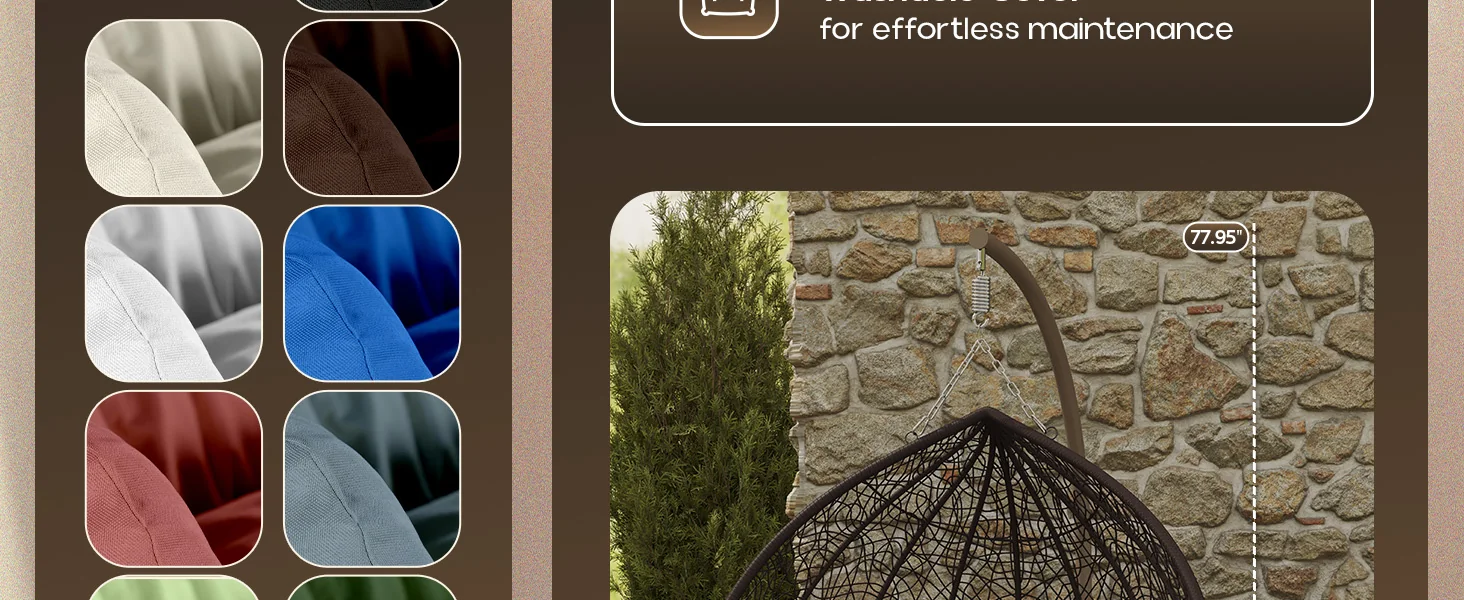 Recluse Collection Modern Outdoor Swing Chair Brown Frame with ES57 Red Cushion