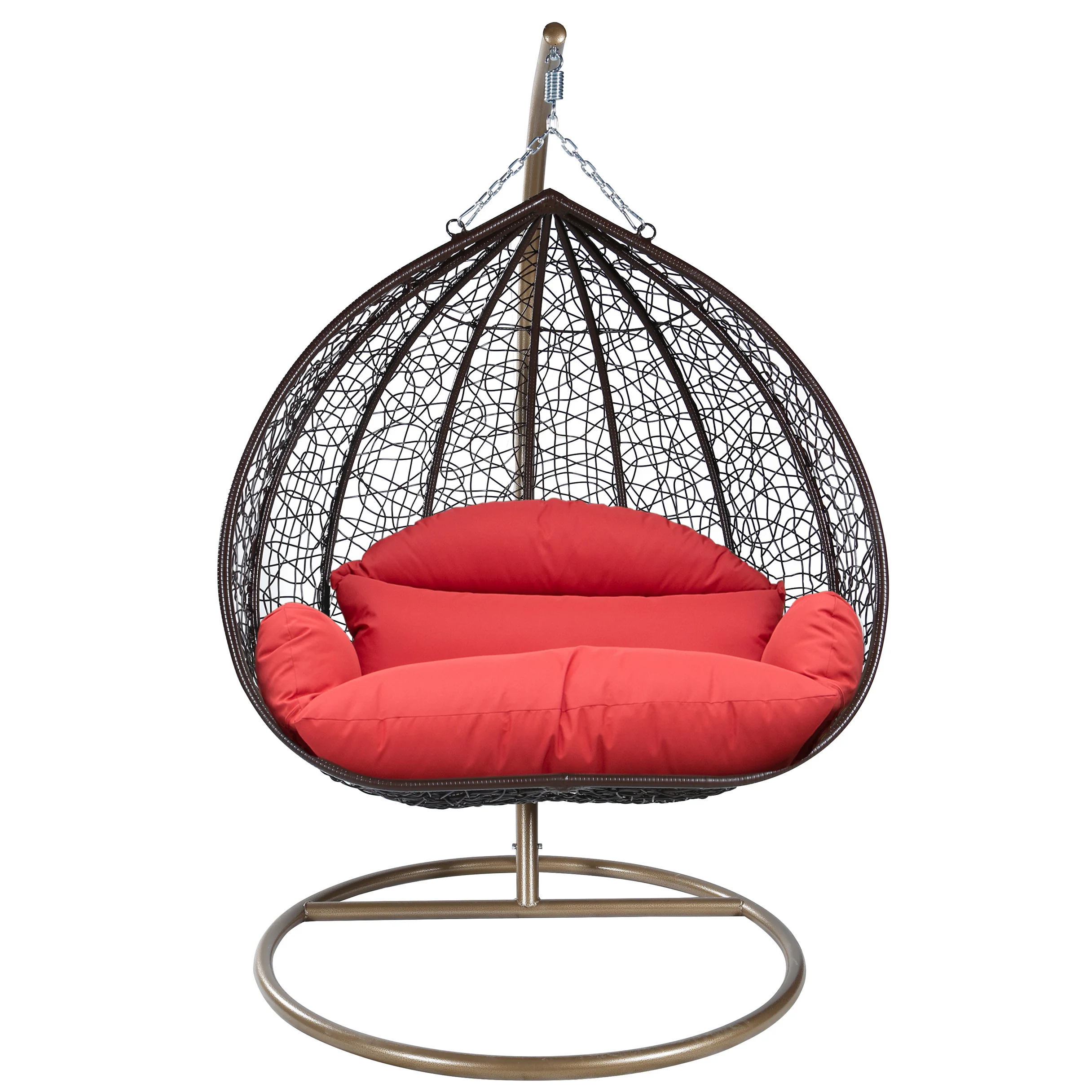 Recluse Collection Modern Outdoor Swing Chair Brown Frame with ES57 Red Cushion