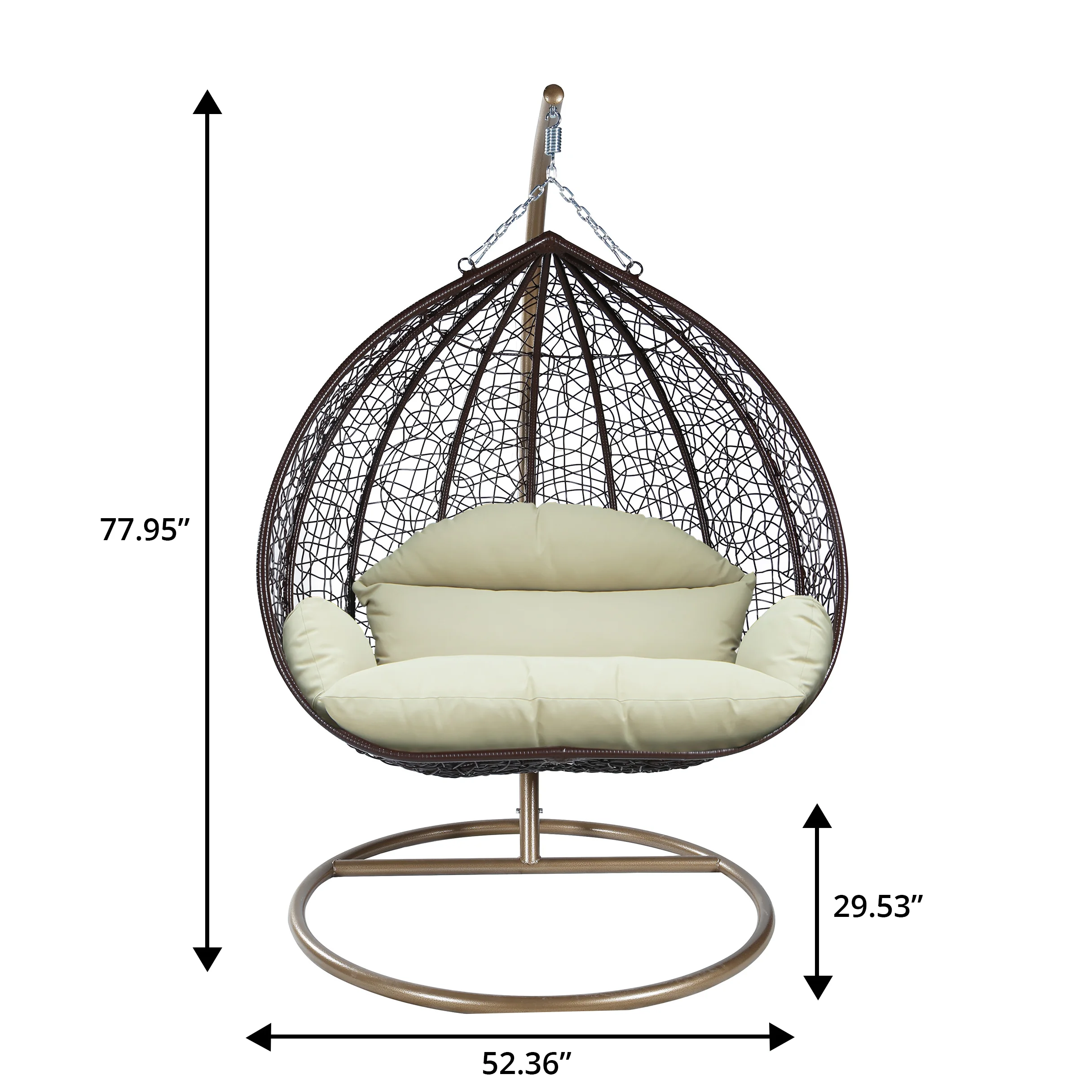 Recluse Collection Modern Outdoor Swing Chair Brown Frame with ES57 Taupe Cushion
